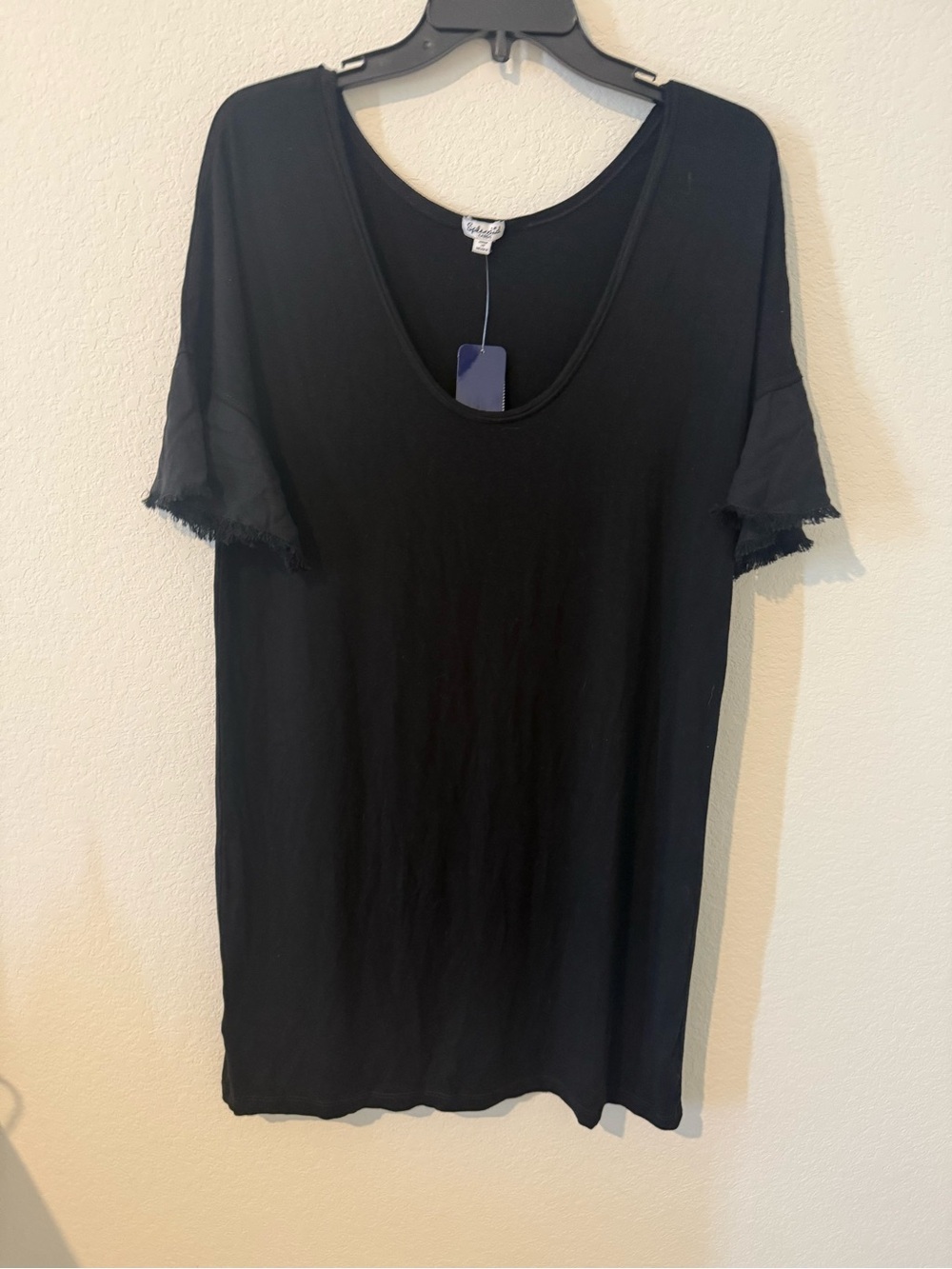 NWT Splendid Women's Distressed Sleeve T Shirt Mini Dress Black Size L